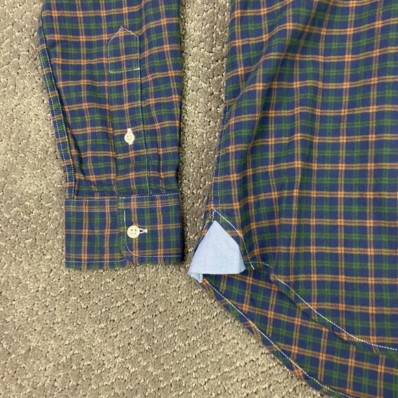 Peter Manning Lightweight Flannel Button Down Shirt Mens Size 2 Plaid Blue Green - Picture 3 of 14